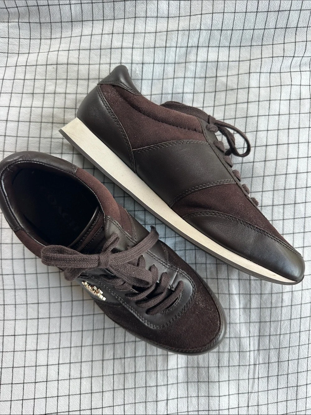 Coach Raylen Sneakers Dark Brown Leather‎ Suede Metallic Women’s 8.5
